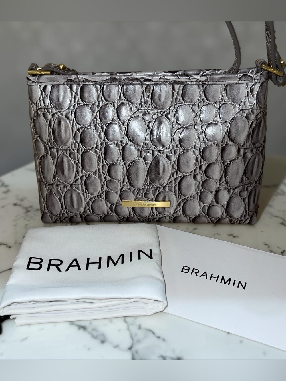 Brahmin Leather Lorelei Small Shoulder Bag, Dove Vanderbilt, Gray